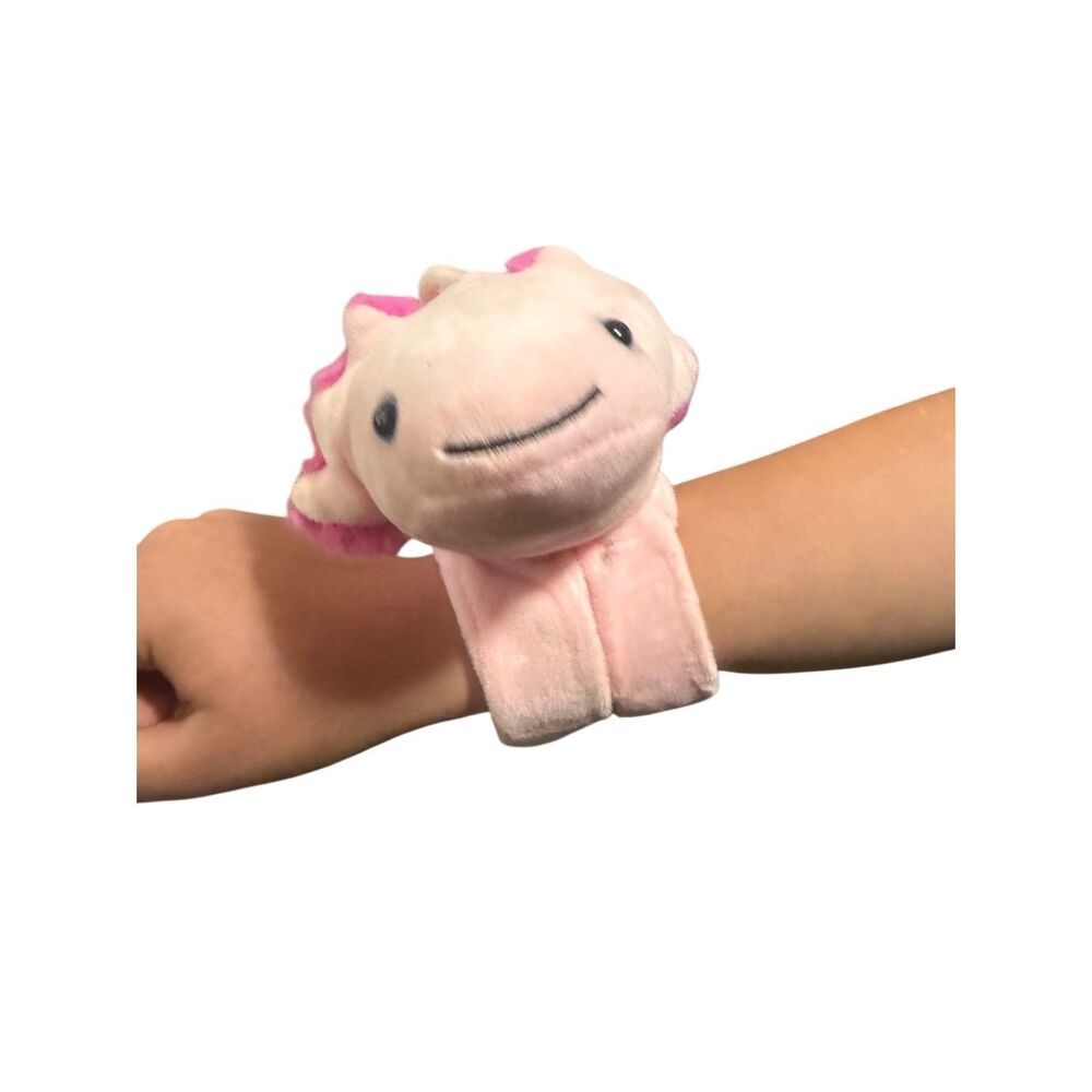 The Petting Zoo Axolotl Plush Stuffed Animal with Two Slap Bracelets Pink Arm - Picture 2 of 11